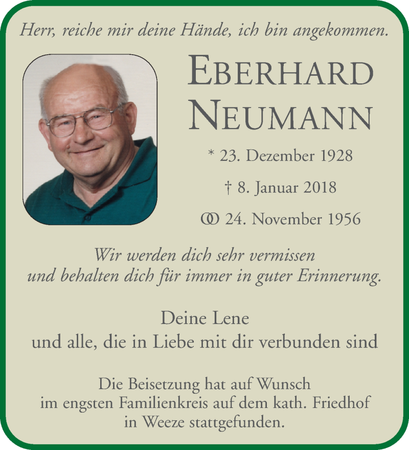  Traueranzeige für Eberhard Neumann vom 20.01.2018 aus 