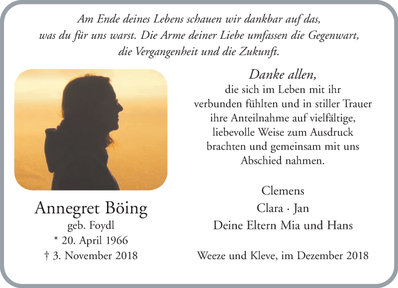  Traueranzeige für Annegret Böing vom 08.12.2018 aus 