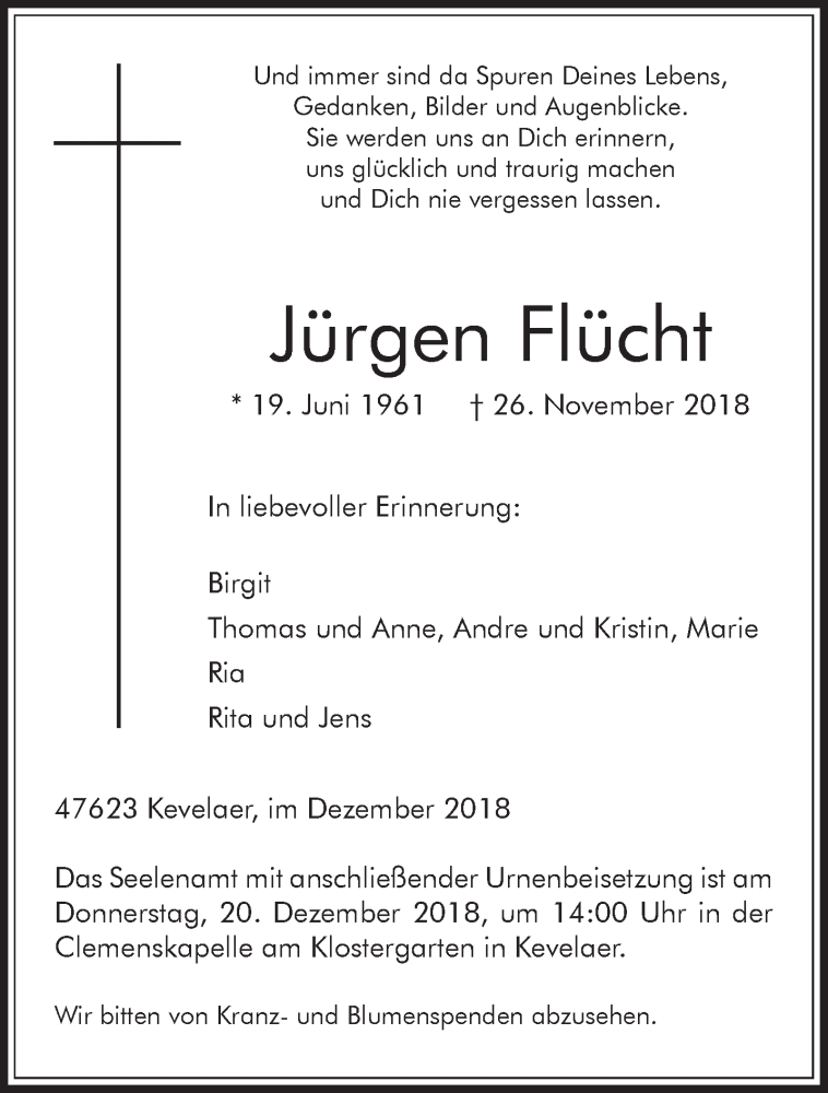  Traueranzeige für Jürgen Flücht vom 19.12.2018 aus 