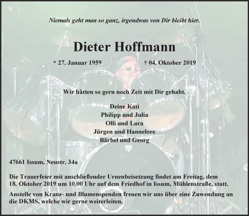  Traueranzeige für Dieter Hoffmann vom 09.10.2019 aus 
