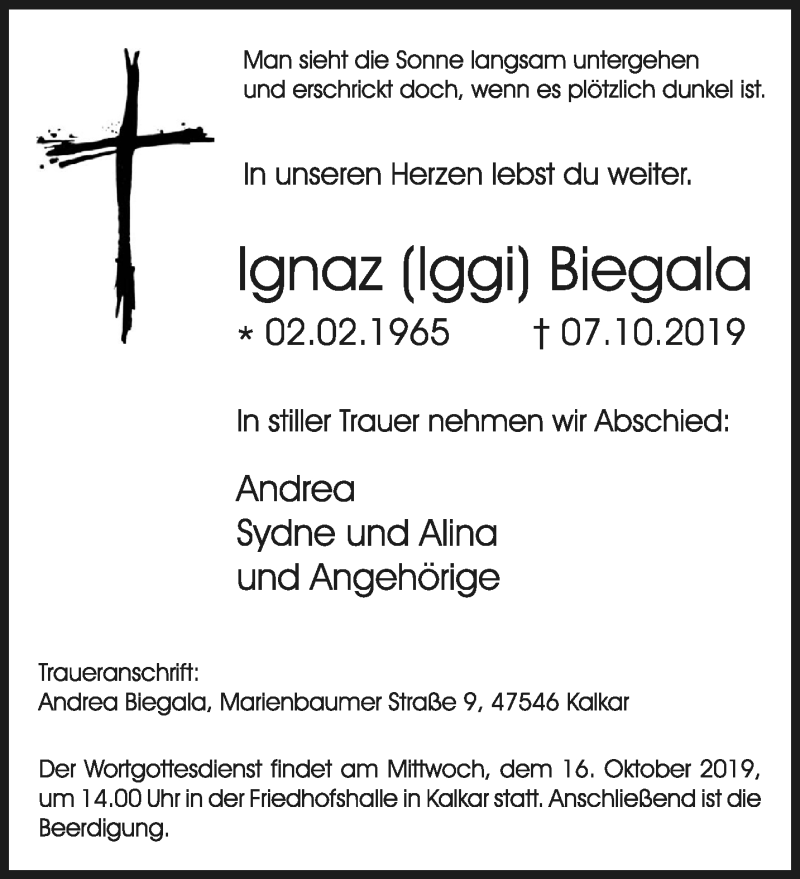  Traueranzeige für Ignaz Biegala vom 12.10.2019 aus 