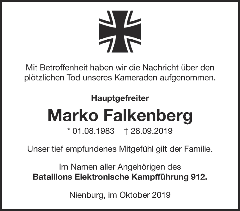  Traueranzeige für Marko Falkenberg vom 12.10.2019 aus 