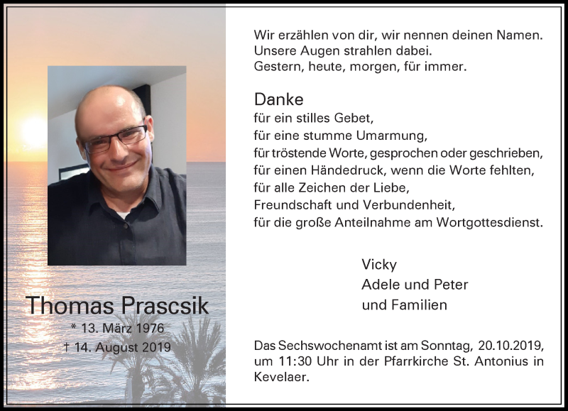 Traueranzeige für Thomas Prascsik vom 12.10.2019 aus 
