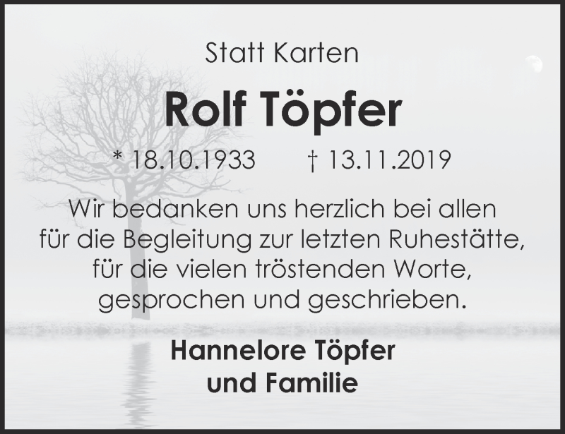  Traueranzeige für Rolf Töpfer vom 11.12.2019 aus 