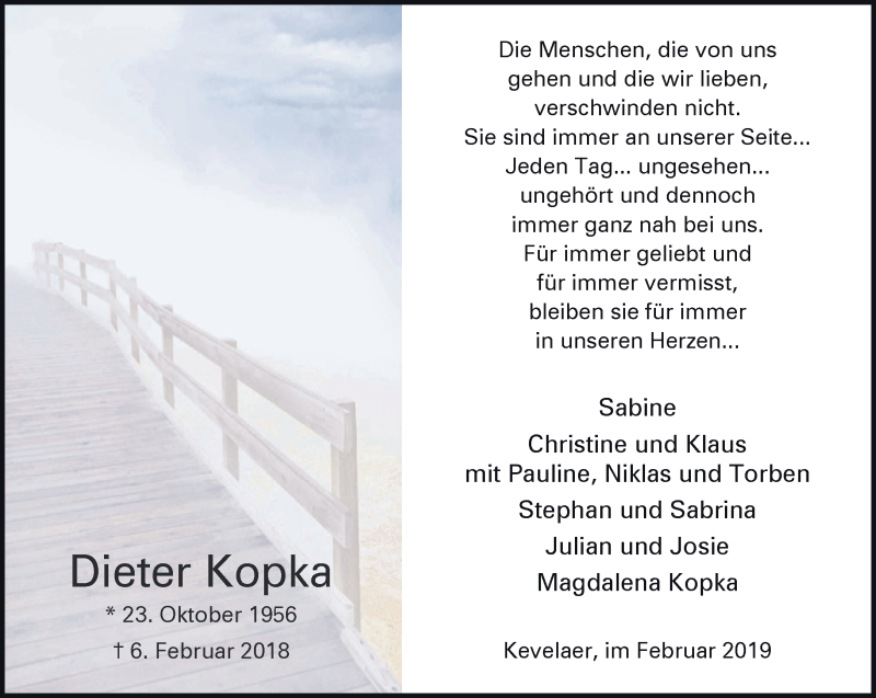  Traueranzeige für Dieter Kopka vom 06.02.2019 aus 