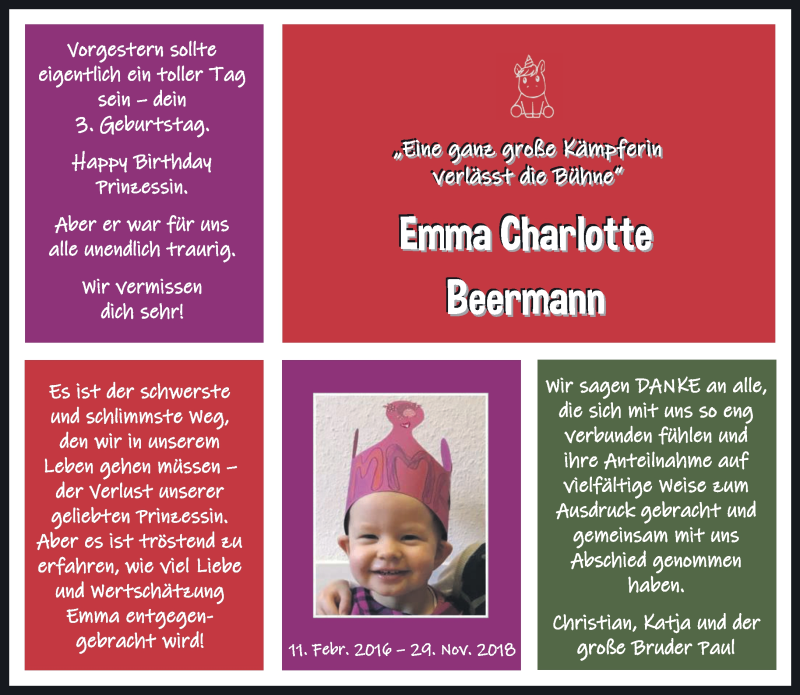  Traueranzeige für Emma Charlotte Beermann vom 13.02.2019 aus 