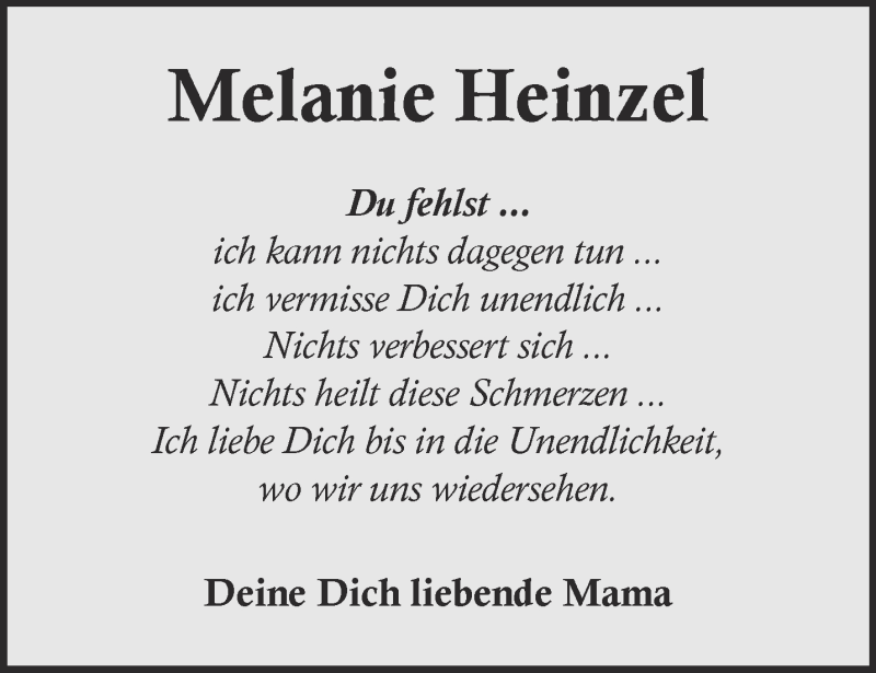  Traueranzeige für Melanie Heinzel vom 30.03.2019 aus 