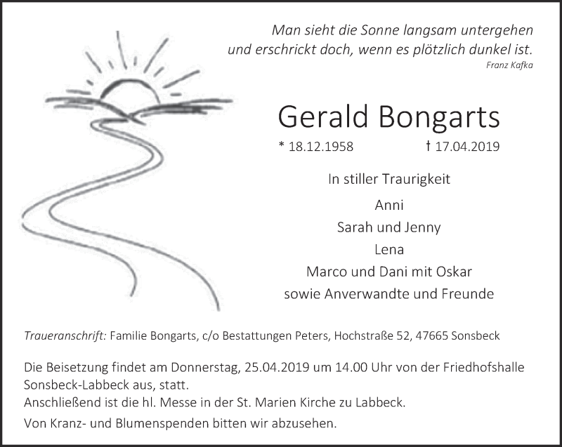  Traueranzeige für Gerald Bongarts vom 24.04.2019 aus 