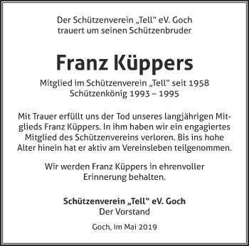 Traueranzeige von Franz Küppers 