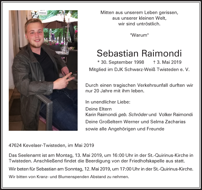 Traueranzeige für Sebastian Raimondi vom 11.05.2019 aus 