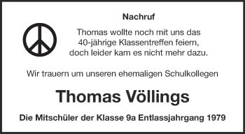 Traueranzeige von Thomas Völlings 