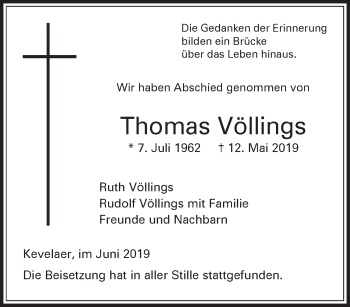 Traueranzeige von Thomas Völlings 