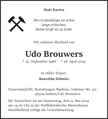 Traueranzeige von Udo Brouwers 