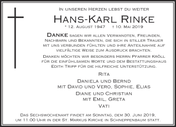 Traueranzeige von Hans-Karl Rinke 