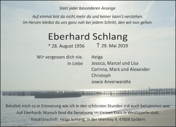 Traueranzeige von Eberhard Schlang 