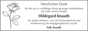 Traueranzeige von Hildegard Knauth 
