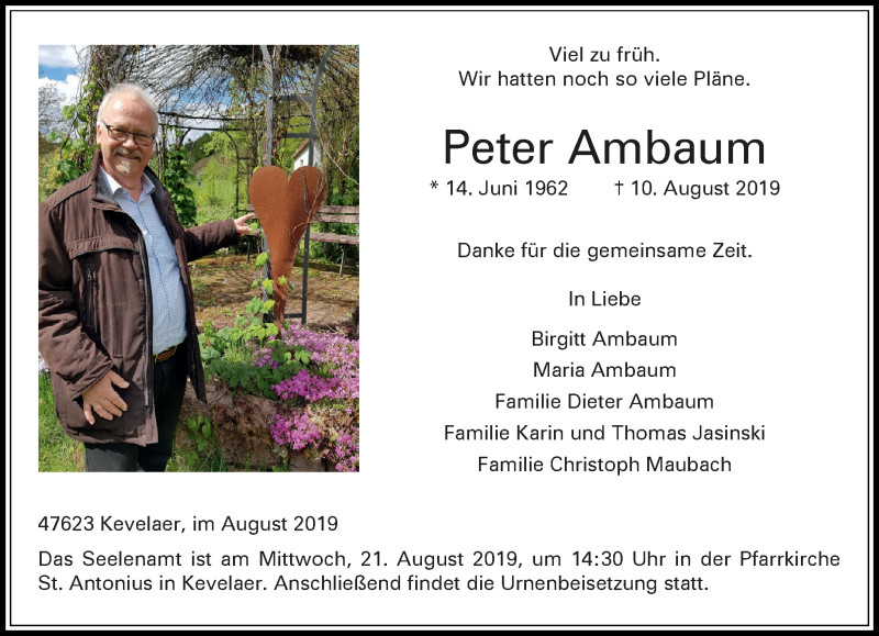  Traueranzeige für Peter Ambaum vom 17.08.2019 aus 