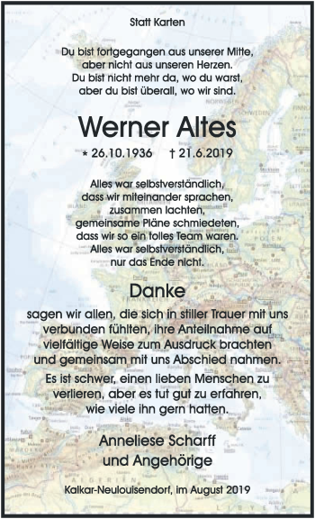 Traueranzeige von Werner Altes 