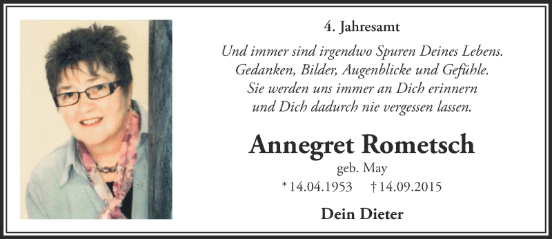  Traueranzeige für Annegret Rometsch vom 14.09.2019 aus 