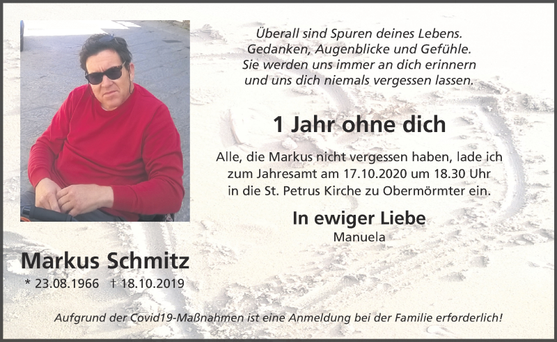  Traueranzeige für Markus Schmitz vom 10.10.2020 aus 