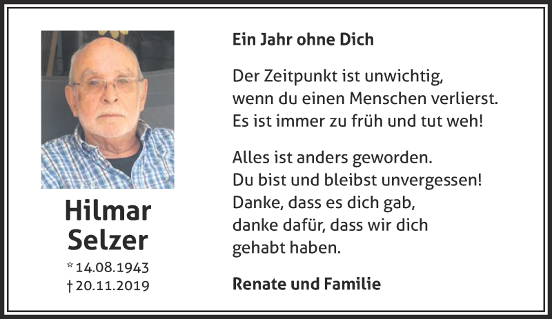  Traueranzeige für Hilmar Selzer vom 21.11.2020 aus 