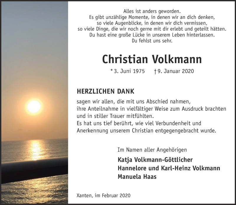 Traueranzeige für Christian Volkmann vom 29.02.2020 aus 