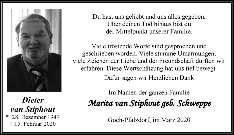 Traueranzeige für Dieter van Stiphout vom 28.03.2020 aus 