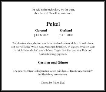 Traueranzeige von Gertrud und Gerhard Pekel 