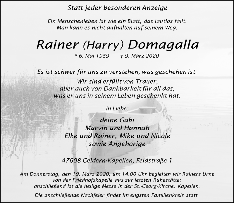  Traueranzeige für Rainer  Domagalla vom 14.03.2020 aus 