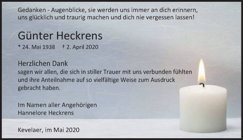  Traueranzeige für Günter Heckrens vom 23.05.2020 aus 