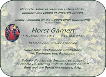 Traueranzeige von Horst Gamert 
