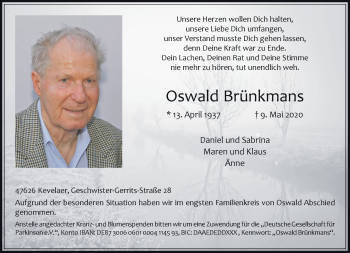 Traueranzeige von Oswald Brünkmans 