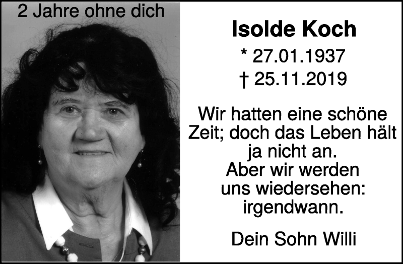  Traueranzeige für Isolde Koch vom 24.11.2021 aus 