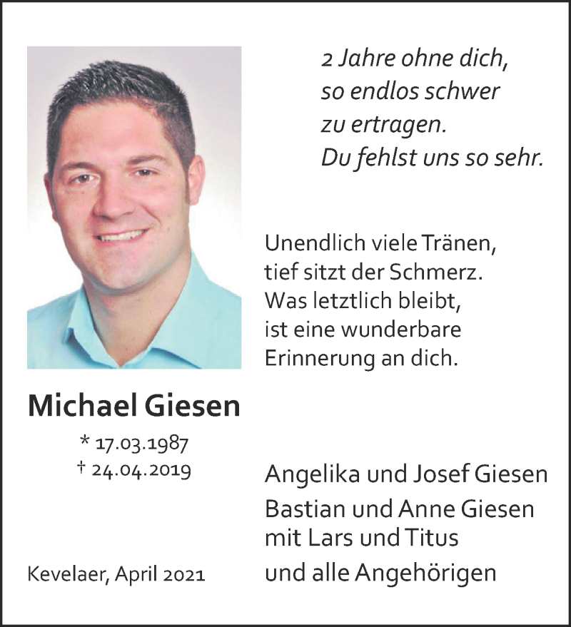  Traueranzeige für Michael Giesen vom 24.04.2021 aus 