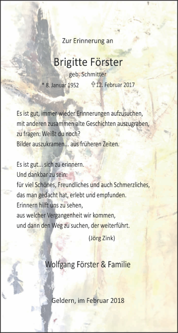 Traueranzeige von Brigitte Förster 