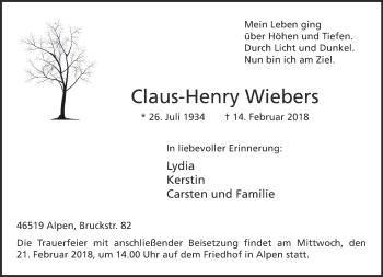Traueranzeige von Claus-Henry Wiebers 