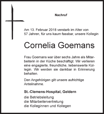 Traueranzeige von Cornelia Goemans 
