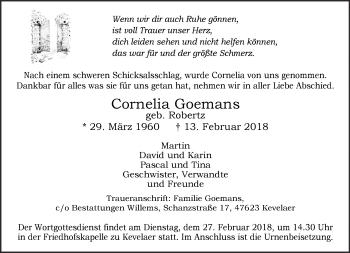 Traueranzeige von Cornelia Goemans 
