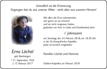 Traueranzeige von Erna Löchel 