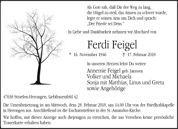 Traueranzeige von Ferdi Feigel 
