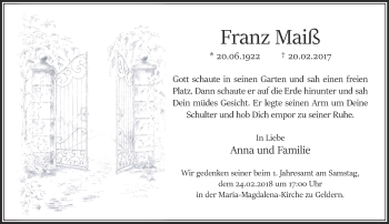 Traueranzeige von Franz Maiß 