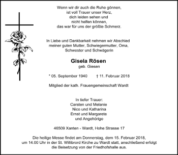 Traueranzeige von Gisela Rösen 