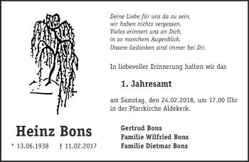 Traueranzeige von Heinz Bons 