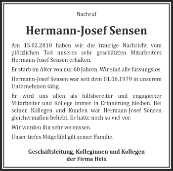 Traueranzeige von Hermann-Josef Sensen 