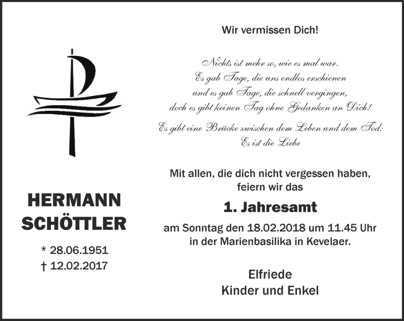  Traueranzeige für Hermann Schöttler vom 10.02.2018 aus 