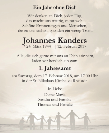 Traueranzeige von Johannes Kanders 