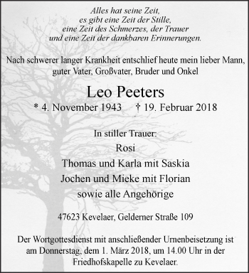 Traueranzeige von Leo Peeters 