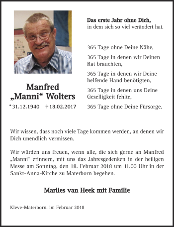 Traueranzeige von Manni Wolters 