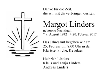 Traueranzeige von Margot Linders 