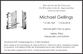 Traueranzeige von Michael Gellings 